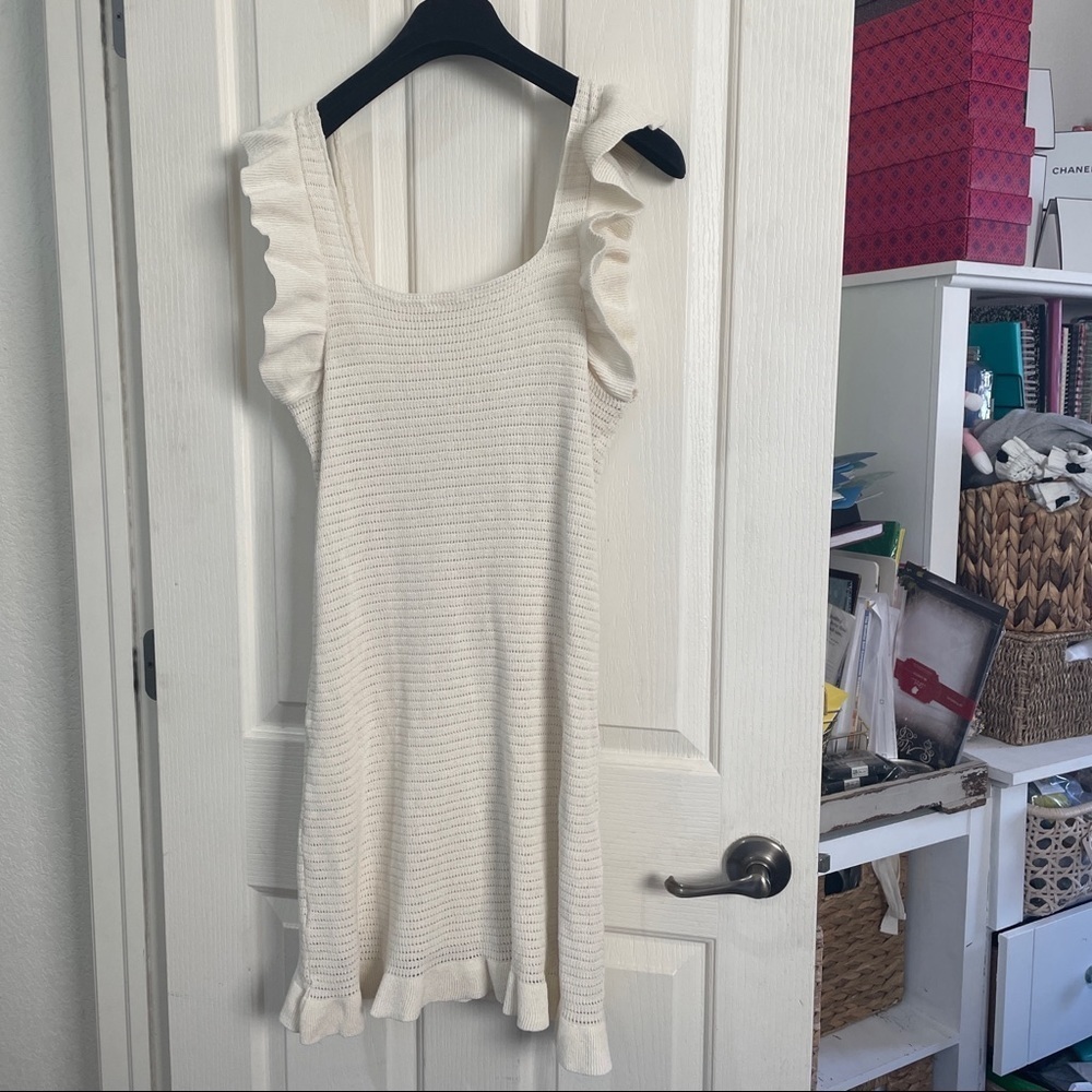 Nwt Anthropologie Ruffled Pointelle Mini Dress Off White Cream Summer spring - Picture 8 of 11
